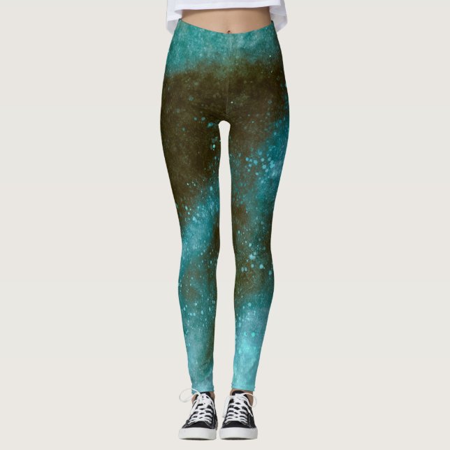 Grüne Galaxie Sparkle Abstrakte Leggings (Vorderseite)