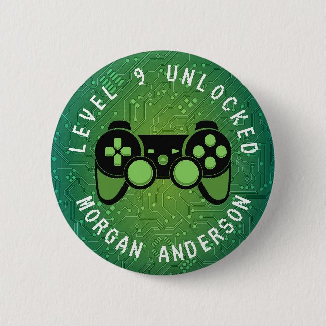 Grüne Gamer-Level zum Geburtstag freigeschaltet Button (Vorderseite)