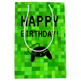 Grüne Gamer-Pixel | Benutzerdefinierte Geburtstags Mittlere Geschenktüte