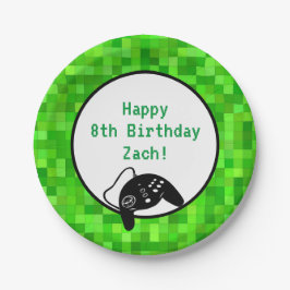 Grüne Gamer-Pixel | Benutzerdefinierte Geburtstags Pappteller