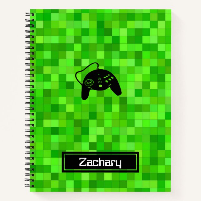 Grüne Gamer-Pixel | Personalisierte Spirale Notizbuch (Vorderseite)