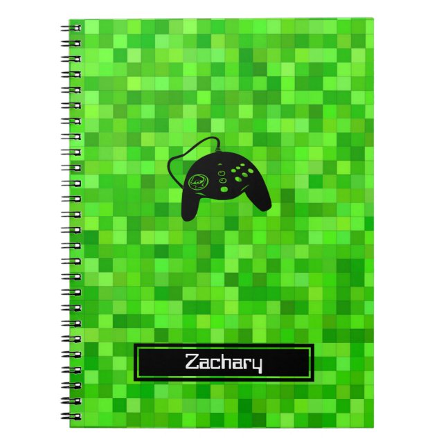 Grüne Gamer-Pixel | Personalisiertes SpiralNoteboo Notizblock (Vorderseite)