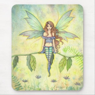 Grüne Gartenfee Fantasy Kunstwerk Aquarell Mousepad