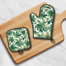Grüne Gartengestaltung Florale Botanische Aquarell Ofenhandschuh & Topflappen-Set