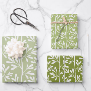 Grüne Gartenstiele Helle Moderne Botanik Geschenkpapier Set