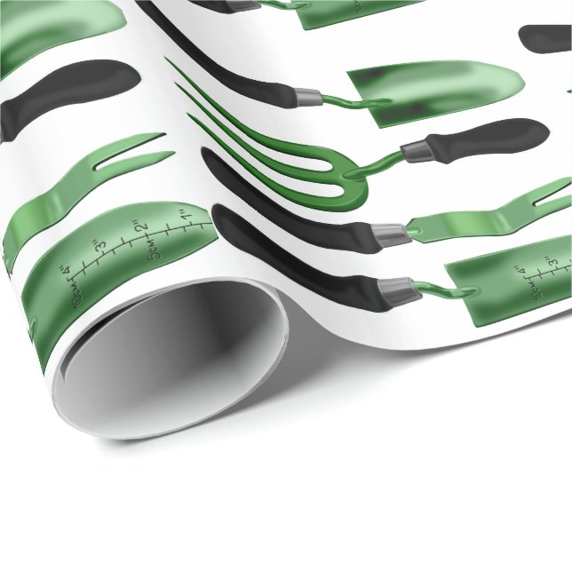Grüne Gartenwerkzeuge Geschenkpapier (Rolleneckpunkt)