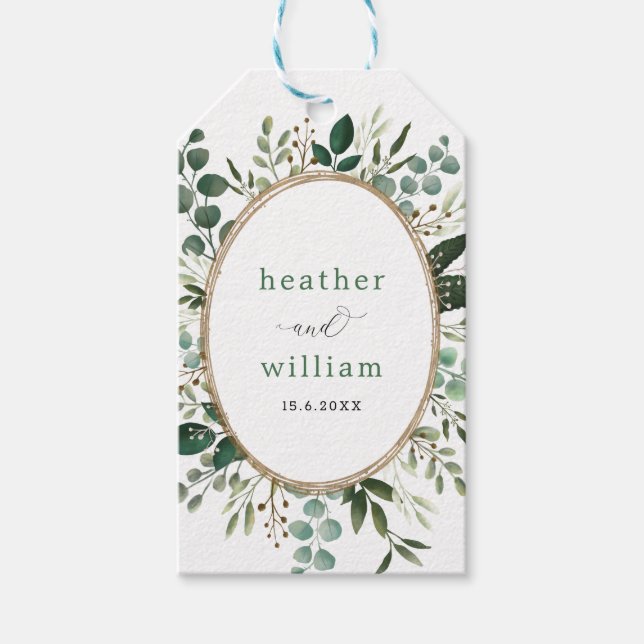 Grüne Gastgeschenk Hochzeit "Lush Botanical Waterc Geschenkanhänger (Vorderseite)