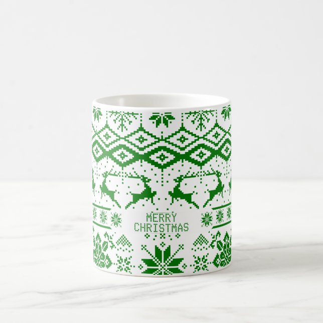 Grüne gegossene Rentiere - Frohe Weihnachten Kaffeetasse (Mittel)