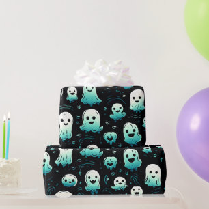 Grüne Geister Süße Moderne Schwarze Halloween Geschenkpapier
