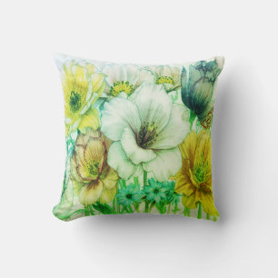 Grüne + gelbe blühende Blumen Sofa Bett Stuhl  Kissen