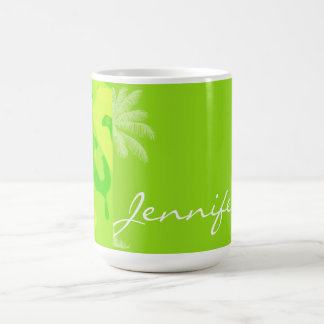 Grüne gelbe NeonCamouflage; Tropische Palme Kaffeetasse