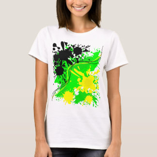 Grüne, gelbe und schwarze Spritzfarbe T-Shirt