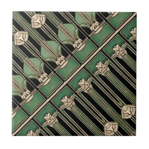 Grüne geometrische Art Deco Art Nouveau Fliese