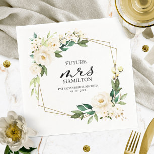 Grüne Geometrische Weiße Florale Brautparty Serviette