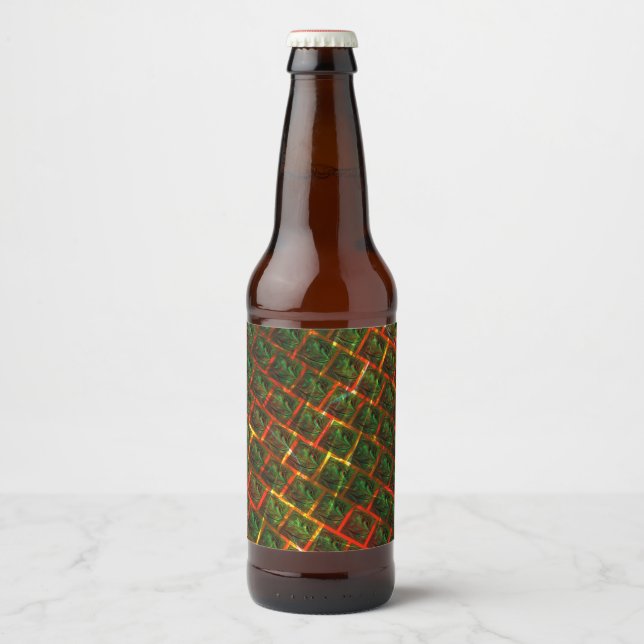 "Grüne gerahmte Augen", Kratzer oder rote Gitter. Bierflaschenetikett (Vorderseite)