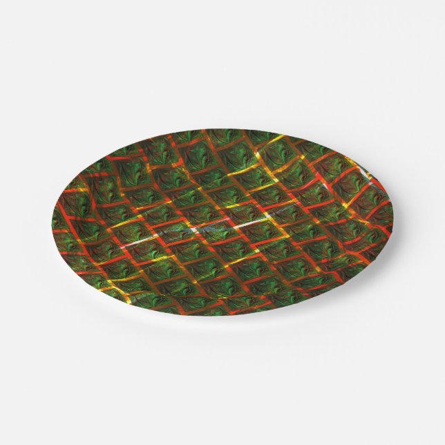 "Grüne gerahmte Augen", Kratzer oder rotes Gitter. Pappteller (Schrägansicht)