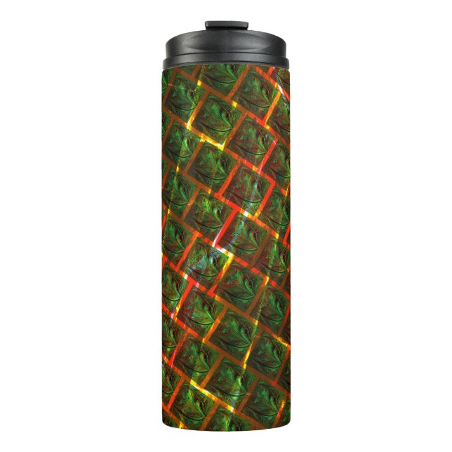 "Grüne gerahmte Augen", Kratzer oder rotes Gitter. Thermosbecher (Vorderseite)