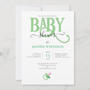 GRÜNE GESCHLECHTSNEUTRALE BABYPARTY MIT SCHNULLER EINLADUNG