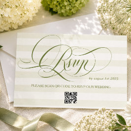 Grüne gestreifte Luxus-Kalligrafie-Hochzeit RSVP Karte