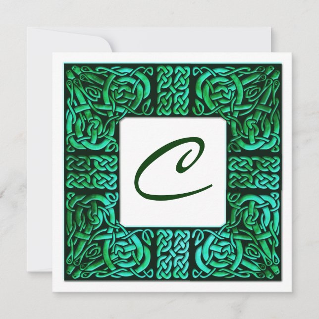 Grüne Gewässer Celtic Knüpfarbeit Hochzeitseinladu Einladung (Vorderseite)