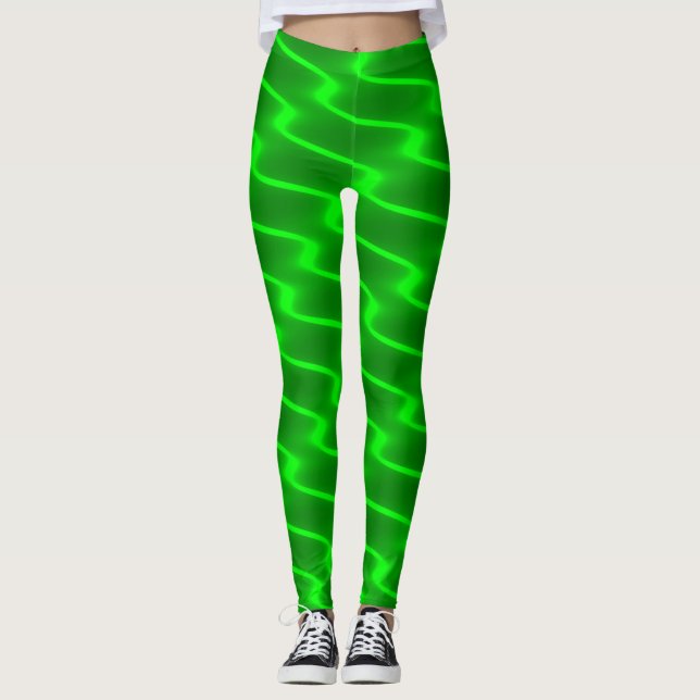 Grüne gewellte Neonlinien Leggings (Vorderseite)