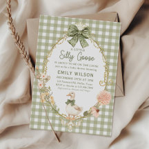 Grüne Gingham-Alberne-Gans-Baby-Shower-Einladung