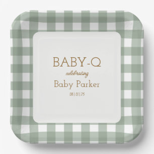 Grüne Gingham Baby-Q Teller Quadratisch 2