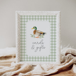 Grüne Gingham-Enten-Baby-Shower-Karten und Geschen Poster