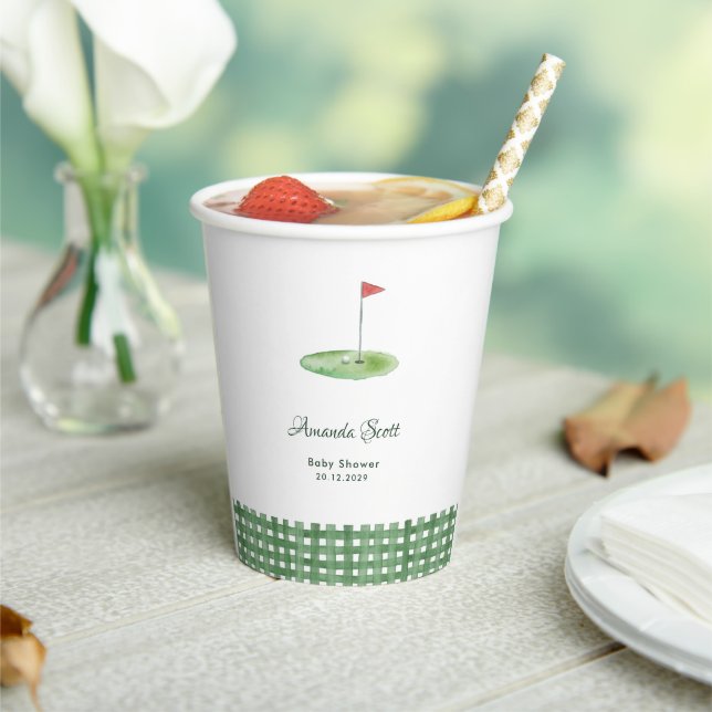 Grüne Gingham-Golf-Baby-Party Pappbecher (In Situ)