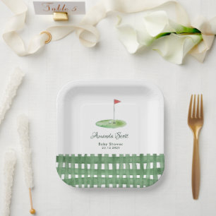 Grüne Gingham-Golf-Baby-Party Pappteller