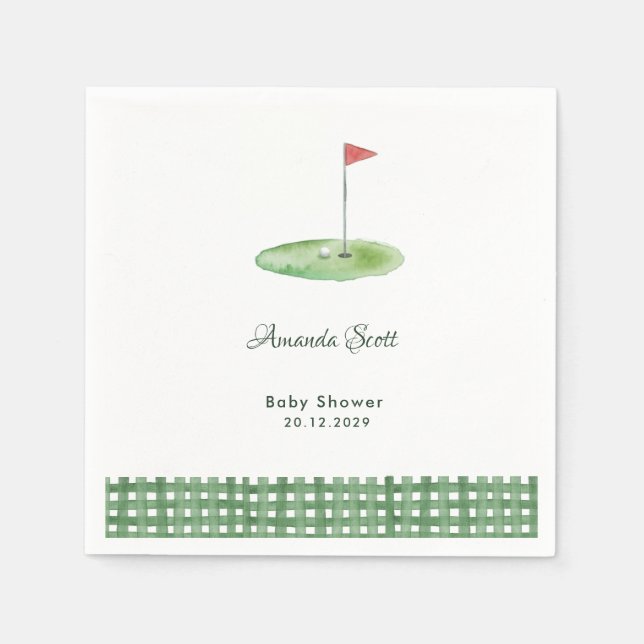 Grüne Gingham-Golf-Baby-Party Serviette (Vorderseite)