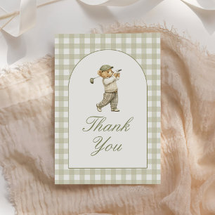 Grüne Gingham-Golf-Junge-Baby-Shower Dankeskarte