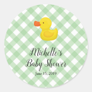 Grüne Gingham-Gummiente Baby Shower  Runder Aufkleber