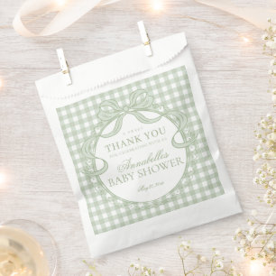 Grüne Gingham-Kokette-Bow-Baby-Shower-Nachspeise Geschenktütchen