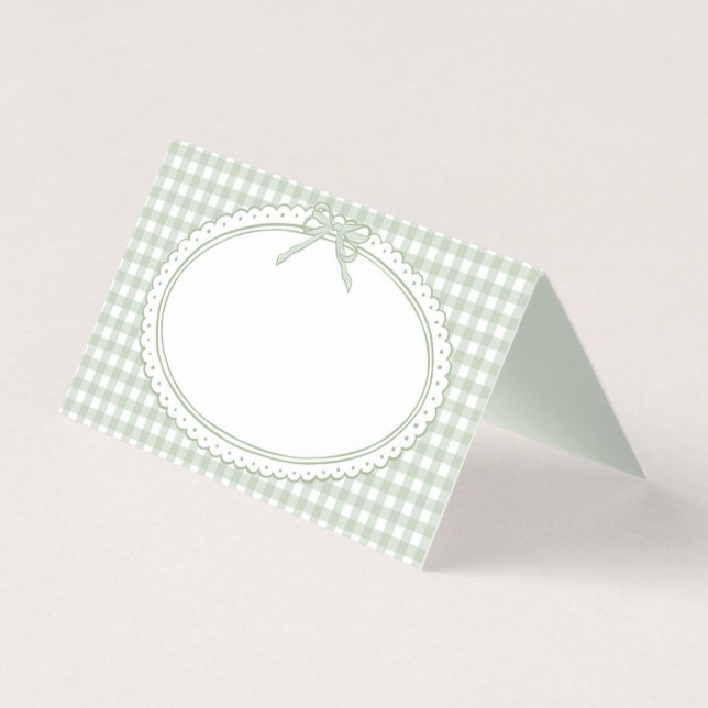 Grüne Gingham-Kokette-Bow-Platzkarten-Tischdekorat (Vorderseite)