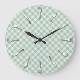 Grüne Gingham-Küchen-Uhr - Land-Western Große Wanduhr
