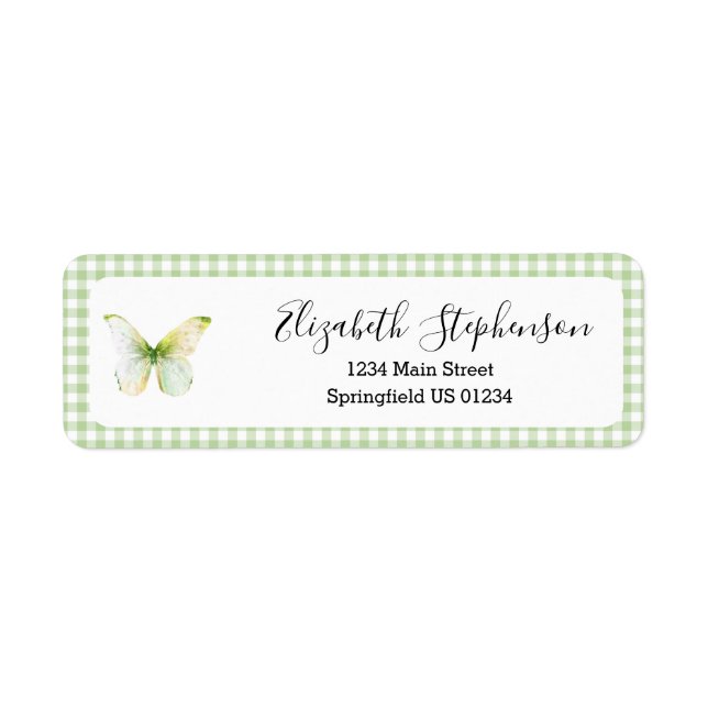 Grüne Gingham Little Butterfly Rücksendeadresse (Vorne)
