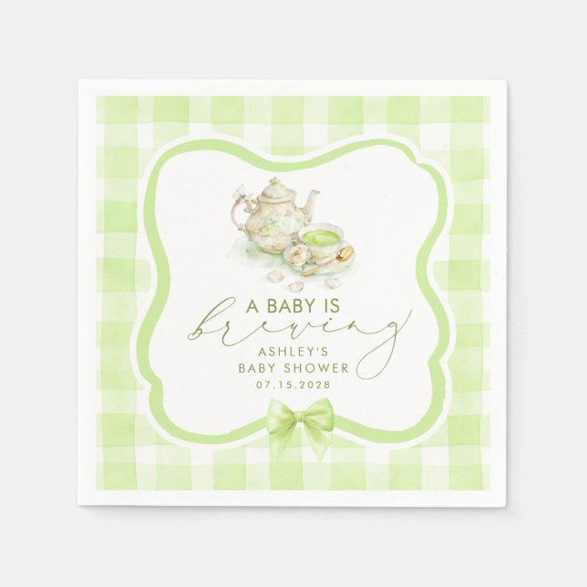Grüne Gingham Matcha-Teeparty-Baby-Party Serviette (Vorderseite)