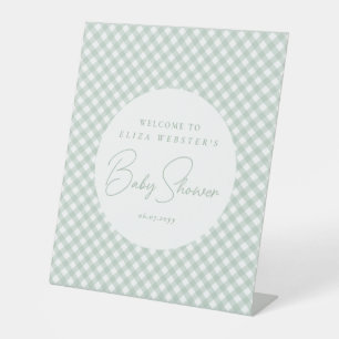 Grüne Gingham niedliche, neutrale Babydusche Sockelschild