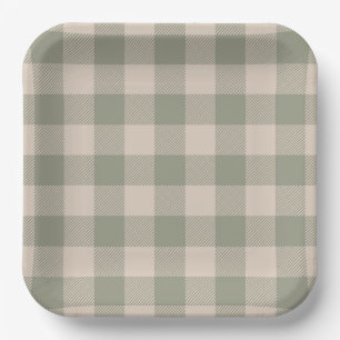 Grüne Gingham-Papierteller - 23cm Salty Bark Clu Pappteller