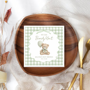 Grüne Gingham-Teddybär-Baby-Shower-Servietten Serviette