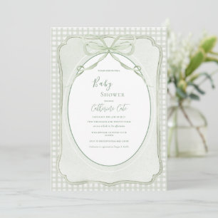 Grüne Gingham Vintage-Baby-Einladung Einladung