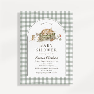 Grüne Gingham-Wald-Baby-Shower-Einladung Einladung