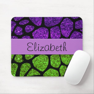 Grüne Giraffe, Lila Giraffe, Glitzer, Ihr Name Mousepad