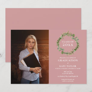 Grüne Girlande Dusty Rose Foto Abschlussfeier Einladung