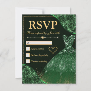 Grüne Glamour-Wellen und Glitzerkleid Sweet Sixtee RSVP Karte
