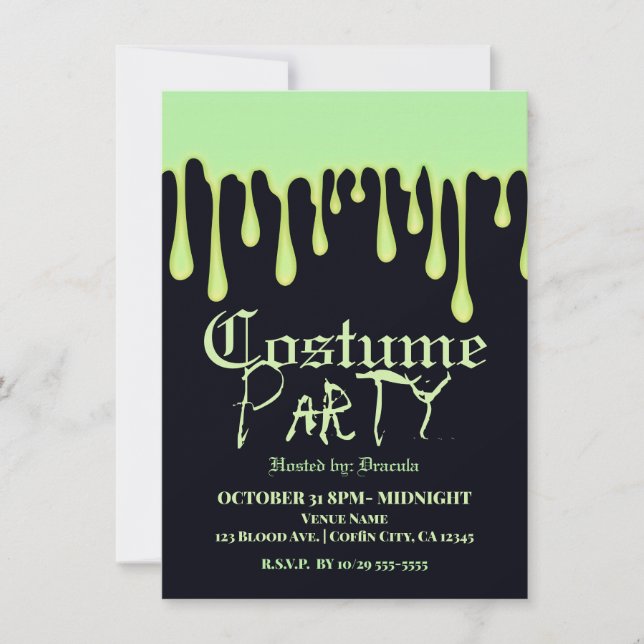 Grüne glänzende Tropfen Drilling Halloween Costume Einladung (Vorderseite)