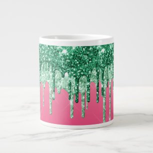 Grüne Glitter-Tropfen Rosa Glamour Trendige Jumbo Jumbo-Tasse