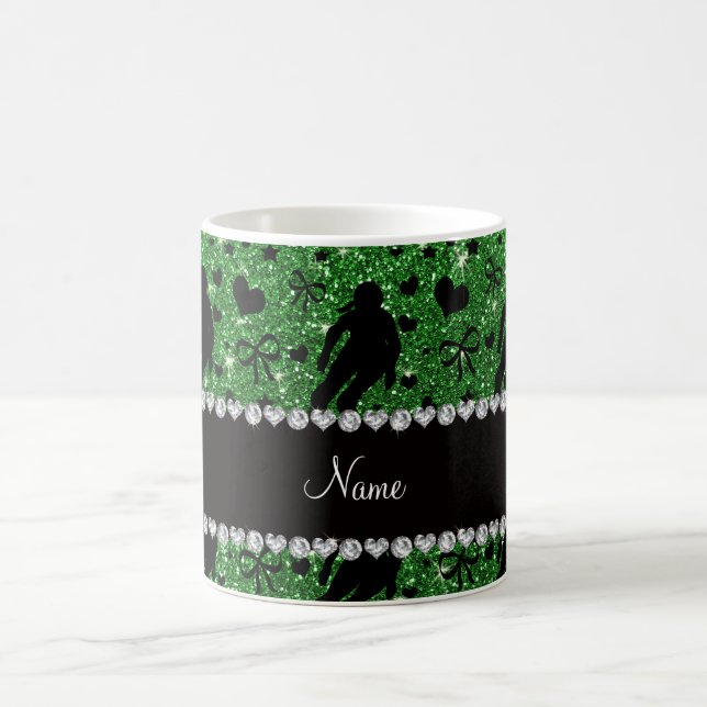 Grüne Glitterrolle Derby des individuellen Namens Kaffeetasse (Mittel)