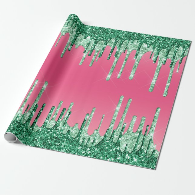 Grüne Glitzer Chic Pink Watermelon Farbe Geschenkpapier (Ungerollt)